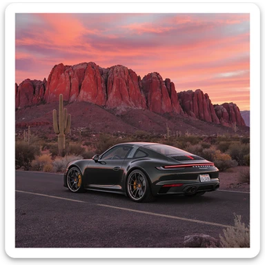 A modern desert mountain, wallpaper, modern, porsche 911, sunset, arizona desert sticker