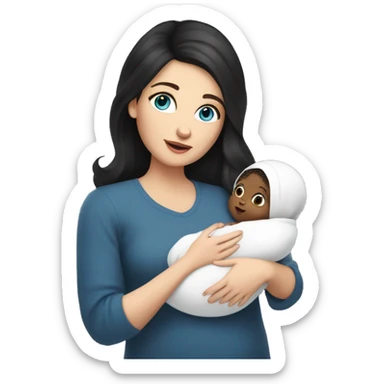 mom holding newborn baby girl with blue eyes and white skin baby dark hair white skin sticker