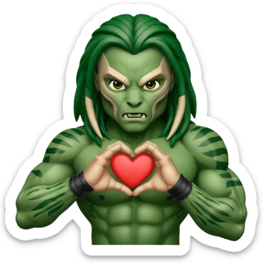 predator from the movie predator making heart sign with hands sticker