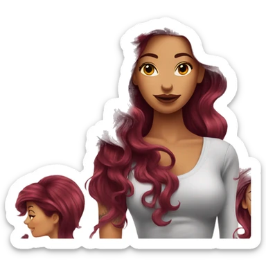 Beautiful tattooed  burgundy long haired woman blow drying her hair sticker