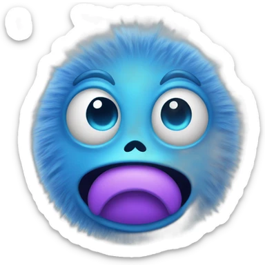 Cartoony blue fuzzy alien as  Face with Hand Over Mouth Emoji sticker
