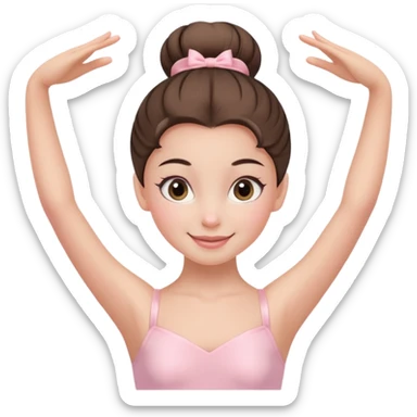 Pink Suit – Cheerful
 Smiling ballerina in pastel pink leotard, tidy high bun, bright happy eyes.















































 sticker