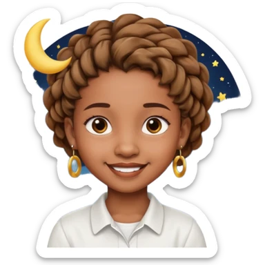 a brown skin ten year old girl with short twists  and moon earrings sticker