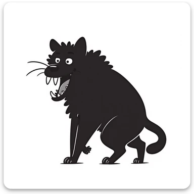sketch of a saber-toothed cat with gigantic canine teeth four times longer than its entire body, extremely exaggerated tusks sticker