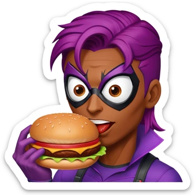 spider man eating burger puple hair sticker