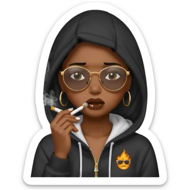 melanin girl crying and smoking with a hoodie on and shades  sticker