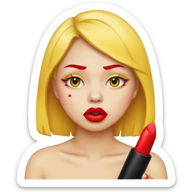 Baddie applying lipstick .use face as yellow round  round emoji show some expression like pouting sticker