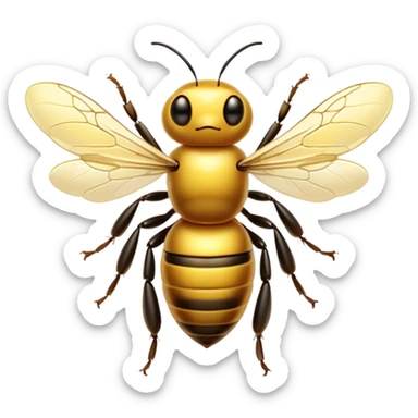 Cinematic Noble Bee Portrait Emoji, Poised and industrious, with a compact, fuzzy body in golden-yellow hues, delicate translucent wings, and a focused, determined expression with sparkling eyes, Simplified yet sharp and sophisticated features, highly detailed, glowing with a soft, sunny radiance, high shine, intelligent and diligent, stylized with an air of natural elegance, focused and alert, soft glowing outline, capturing the essence of a watchful bee that appears ready to buzz out of the screen with effortless authority! sticker