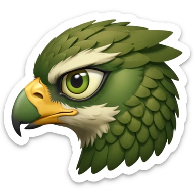 close up of just the eye and nothing else at the side profile of the face of a green hawk that is looking away from the camera sticker