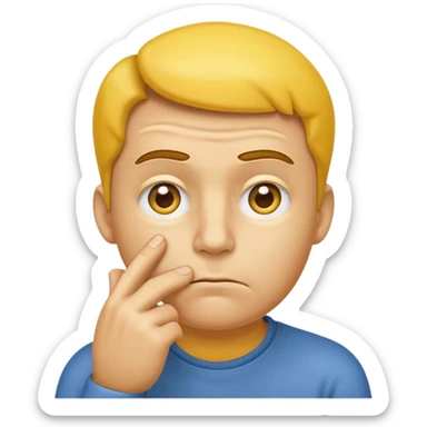 animated thinking face emoji, yellow face, furrowed brow, hand on chin, animated, thoughtful expression sticker