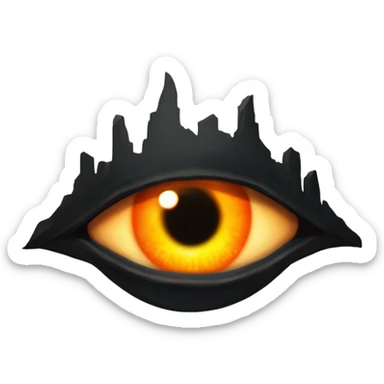 Eye of Sauron with glowing orange iris, set in a dark tower of Mordopr sticker