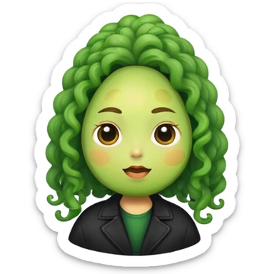 avocado with curly hair and black jacket sticker