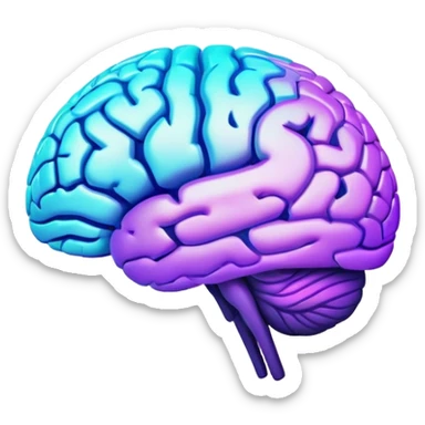 brain with neon glow effect, blue neon glow on top left, purple neon glow on bottom right sticker