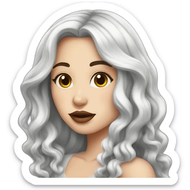 white girl with wavy long black hair and juicy lips posing sticker