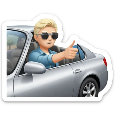 A person stands outside of to a car parked on the side of a long, open road. The sky ahead is clear and glowing, full of possibilities. One hand is on the steering wheel, the other points forward. The rearview mirror reflects storm clouds, but the windshield shows sunlit mountains ahead.  sticker