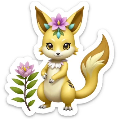 Cute Romantic Realistic  Floral Meloetta-Renamon-Digimon-Pokémon-Fakémon-hybrid-fusion, full body sticker