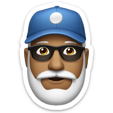 50 year old man with moustash and beard, baseball cap and sunglasses sticker
