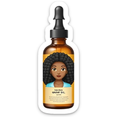 Hair growth oil serum bottle. Label has a black woman with long afro hair. sticker