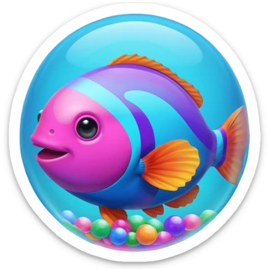 cyan blue, purple and pink coloured gradient gooball, with a rainbow-coloured gradient clownfish in the center inside sticker