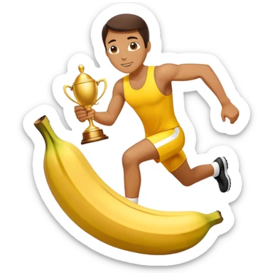 Athlete with prize in hand slipped on banana peel  sticker