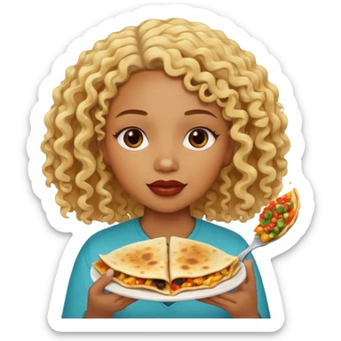mujer con pelo rubio rizado comiendo quesadillas quemadas.negraa sticker