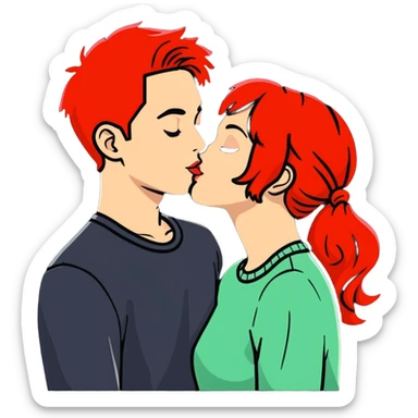 Girl with red hair kissing her boyfriend sticker
