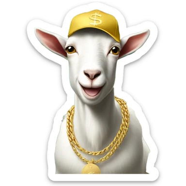 A Goat with gold chains and money and a cap  sticker
