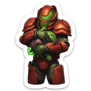 doom slayer hugging demons from hdoom sticker