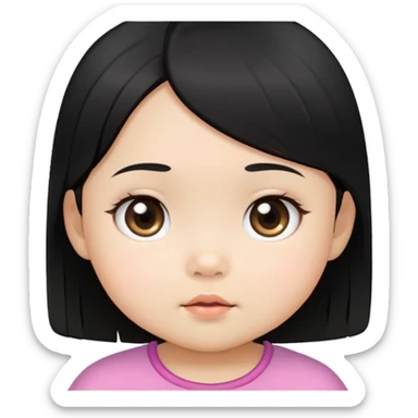 close up toddler girl face, Asian small eyes, light skin, straight black hair sticker