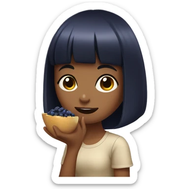 tan girl with short black bangs eating blueberries sticker