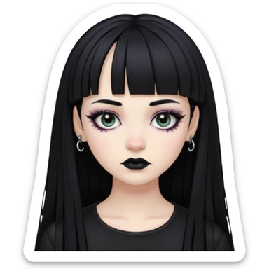 Faça uma moça de cabelo preto e micro franja pálida e com maquiagem gótica sticker