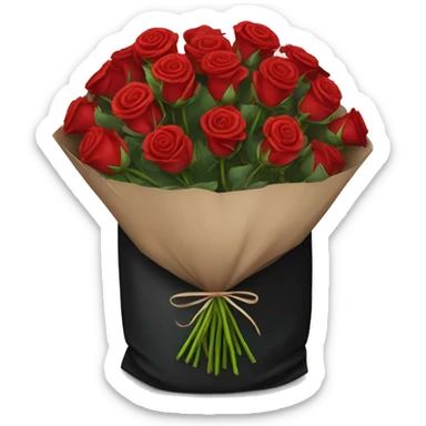 Bouquet of red roses in a black package sticker