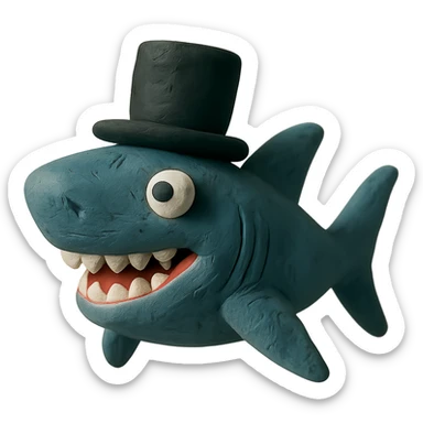 claymation style shark wearing a top hat sticker