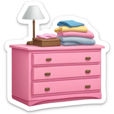 Pink dresser with clothes folded on top sticker