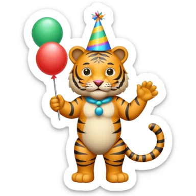 Party Tiger with a party hat and a party popper full body sticker