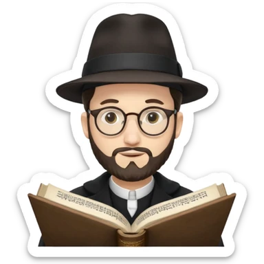orthodox jewish man, reading Torah, glasses, hat sticker