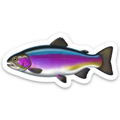realistic rainbow trout fish bright saturated purple blue green yellow white with scales and black speckles sticker