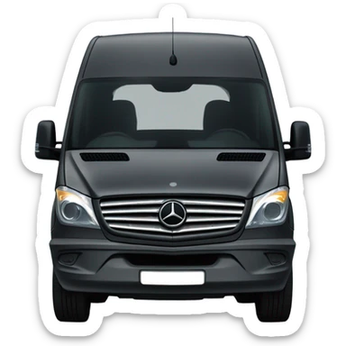 Dark grey Mercedes sprinter van with two round circle headlights that are yellow  sticker