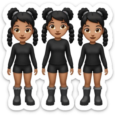A brown skin thats slim and thick body with black hair into two pigtails and wears all black outfit with gray furry boots  sticker