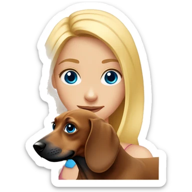 blonde girl with blue eyes with a brown dachshund sticker