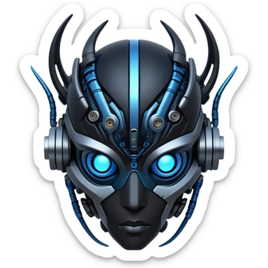 Modern futuristic black dark cyberpunk-fakemon-creature with blue accents sticker