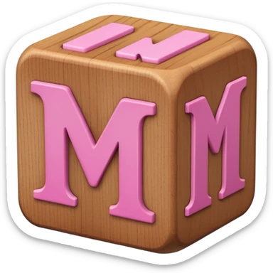 A rounded toy block with the pink letter "M" on it sticker