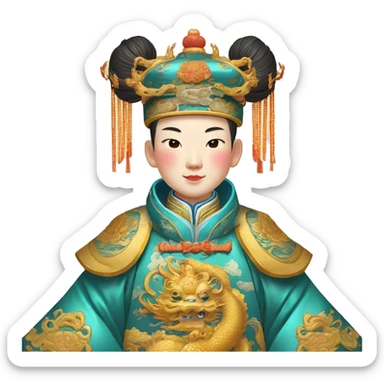 Qianlong, Qing dynasty's emperor, is recognized by his majestic attire: dragon-adorned imperial robes, a court headdress, and a ceremonial scepter. 🐉👑 sticker