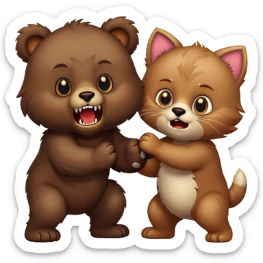 Two kittens that are being chased by and angry bear  sticker