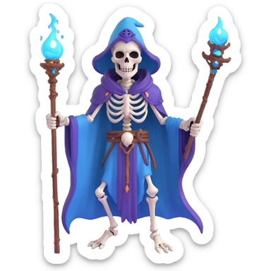 sinister skeletal lich mage with skull staff and dark magical aura sticker