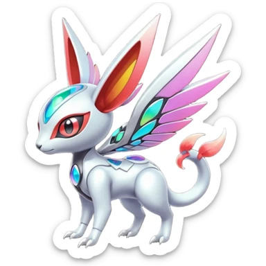Shiny Colorful Futuristic Cyber-Vernid-Trico-Meloetta-Latias-Koraidon-Peppercat-Protogen-Pokémon-Digimon-Fakémon-fusion-hybrid-creature sticker