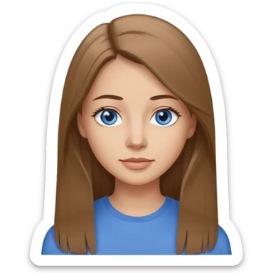 a woman, 30 years old, light skin with medium brown straight hair, long hair. blue eyes. No eyeglasses. Gray top. sticker