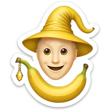 generate an image of a banana wizard (closed mouth) sticker