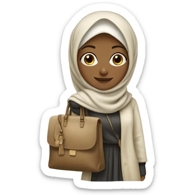 A stylish girl in a hijab with her bag (her outfit is cream-colored) sticker