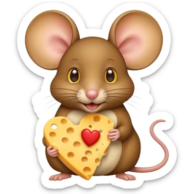 emoji di un topo con gli occhi a cuore che mangia il formaggio sticker